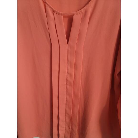 Express Women's Sheer Polyester Scoop Neck Bright Coral Blouse Shirt Size L - Picture 3 of 4